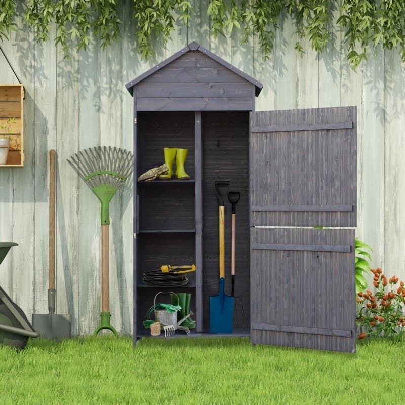 Abri de Jardin en Pin Massif Gris – 1,19 m² – Armoire de Rangement Robuste